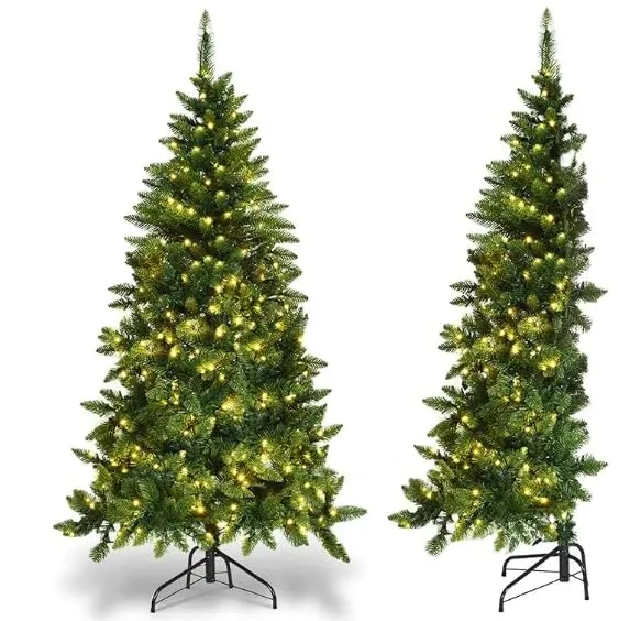 7.5ft Half Prelit Warm White & Multi-Color LED Lights Premium Artificial Hinged Christmas Tree with Remote Control