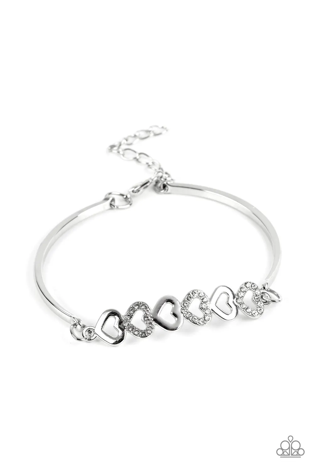 Attentive Admirer - White - Rhinestone and Silver Heart Paparazzi Lobster Claw Bracelet