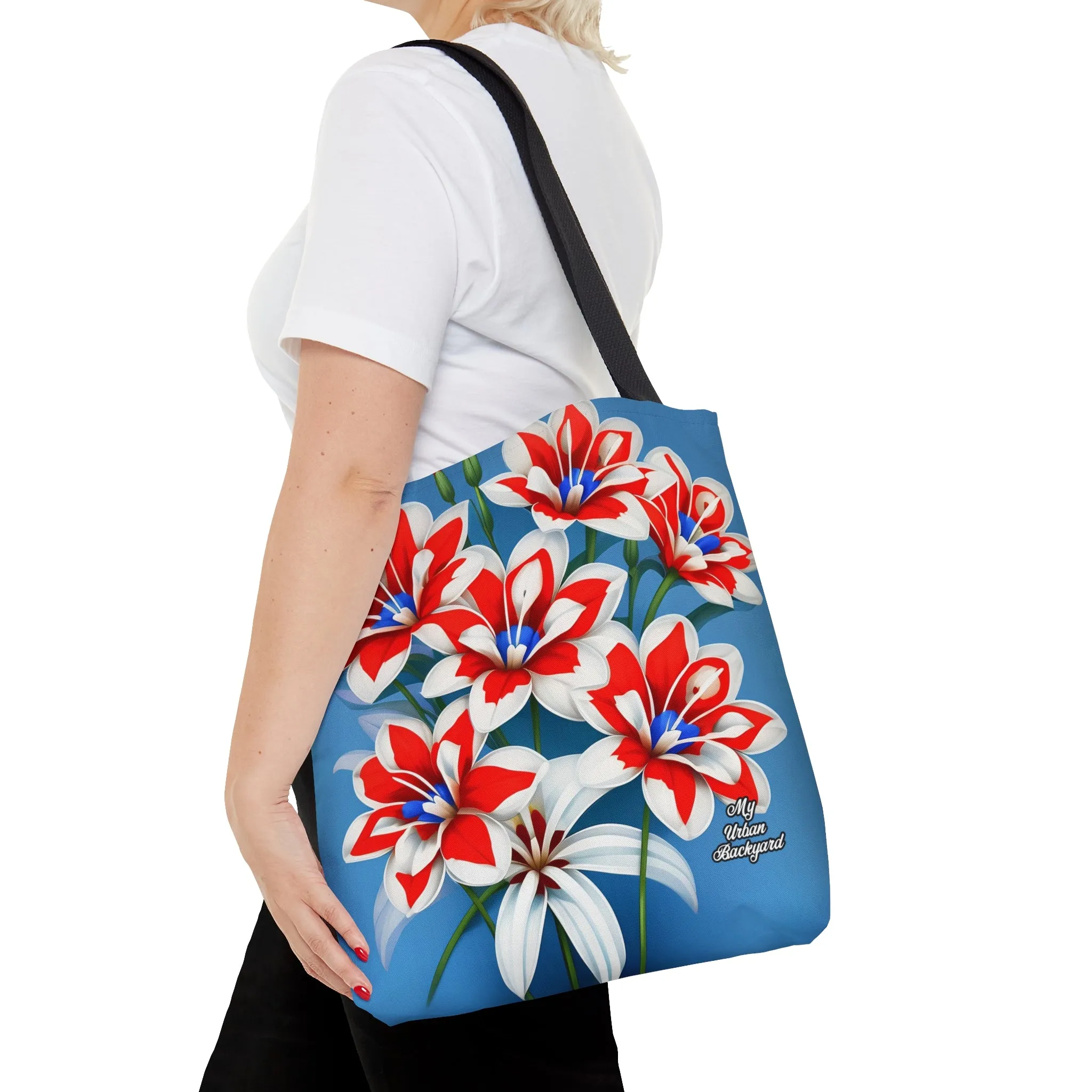 Bouquet of Red White and Blue Flowers, Tote Bag for Everyday Use - Durable and Functional