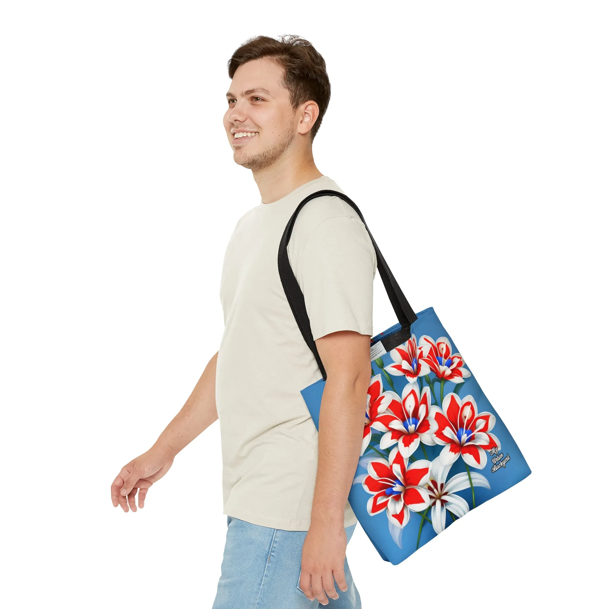 Bouquet of Red White and Blue Flowers, Tote Bag for Everyday Use - Durable and Functional