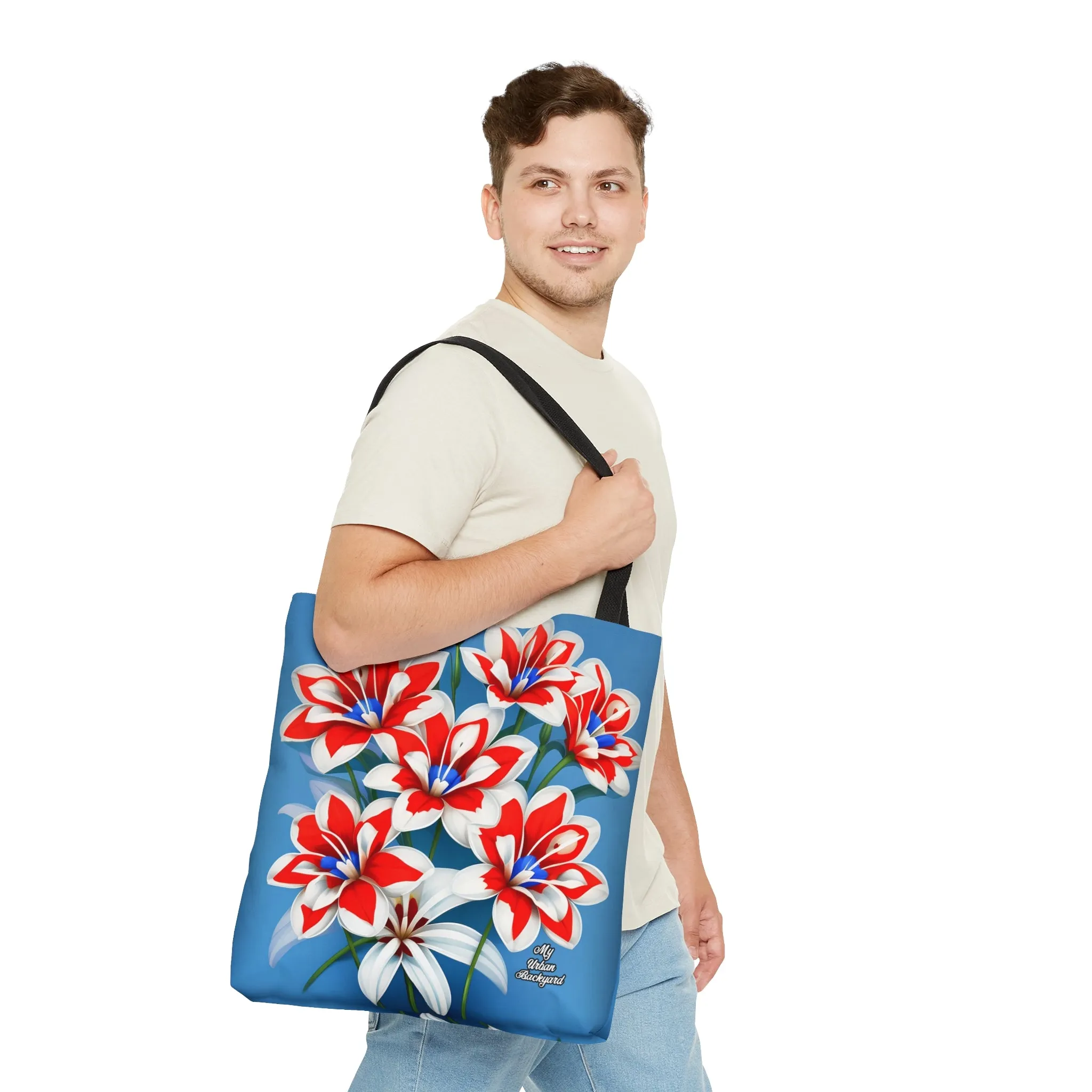 Bouquet of Red White and Blue Flowers, Tote Bag for Everyday Use - Durable and Functional