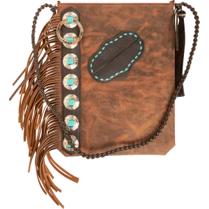 Cashel Leather Fringe Tote with Turquoise Buckstitch