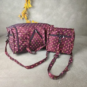 Expandable Travel Bag Dark Brown Colour with Yellow Pink Green Dots Design.