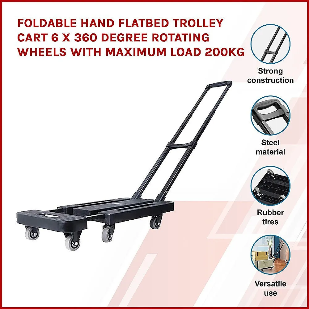 Foldable Flatbed Trolley Cart, 360° Wheels, 200Kg Load