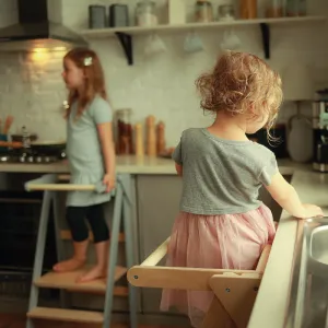 Foldable learning kitchen tower Natural