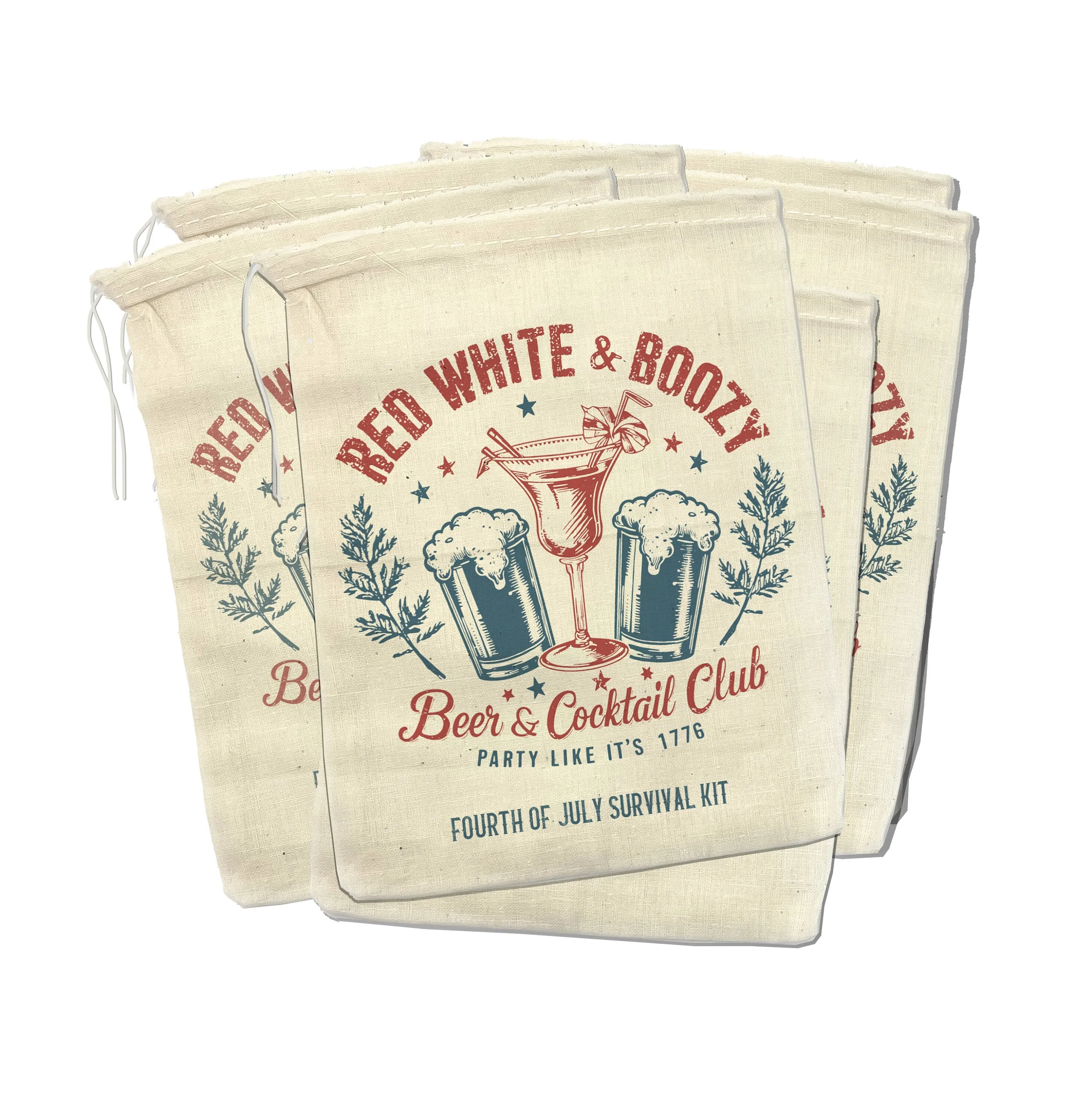 fourth of july party bags favors funny 4th of July survival hangover kit red white boozy cocktail club recovery kit bags 22sk-040