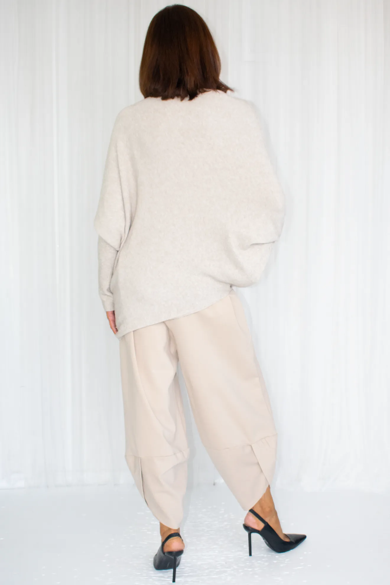 Giana Asymmetric Slouchy Fine Knit in Oatmeal