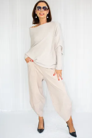 Giana Asymmetric Slouchy Fine Knit in Oatmeal