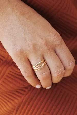 Gold Four Line Metallic Open Band Ring