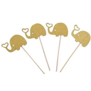 Gold Mini "Elephants", Pack of 10 Cupcake Toppers