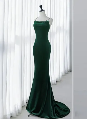 Green Velvet Mermaid Straps Long Formal Dress Green Evening Dress Party Dress