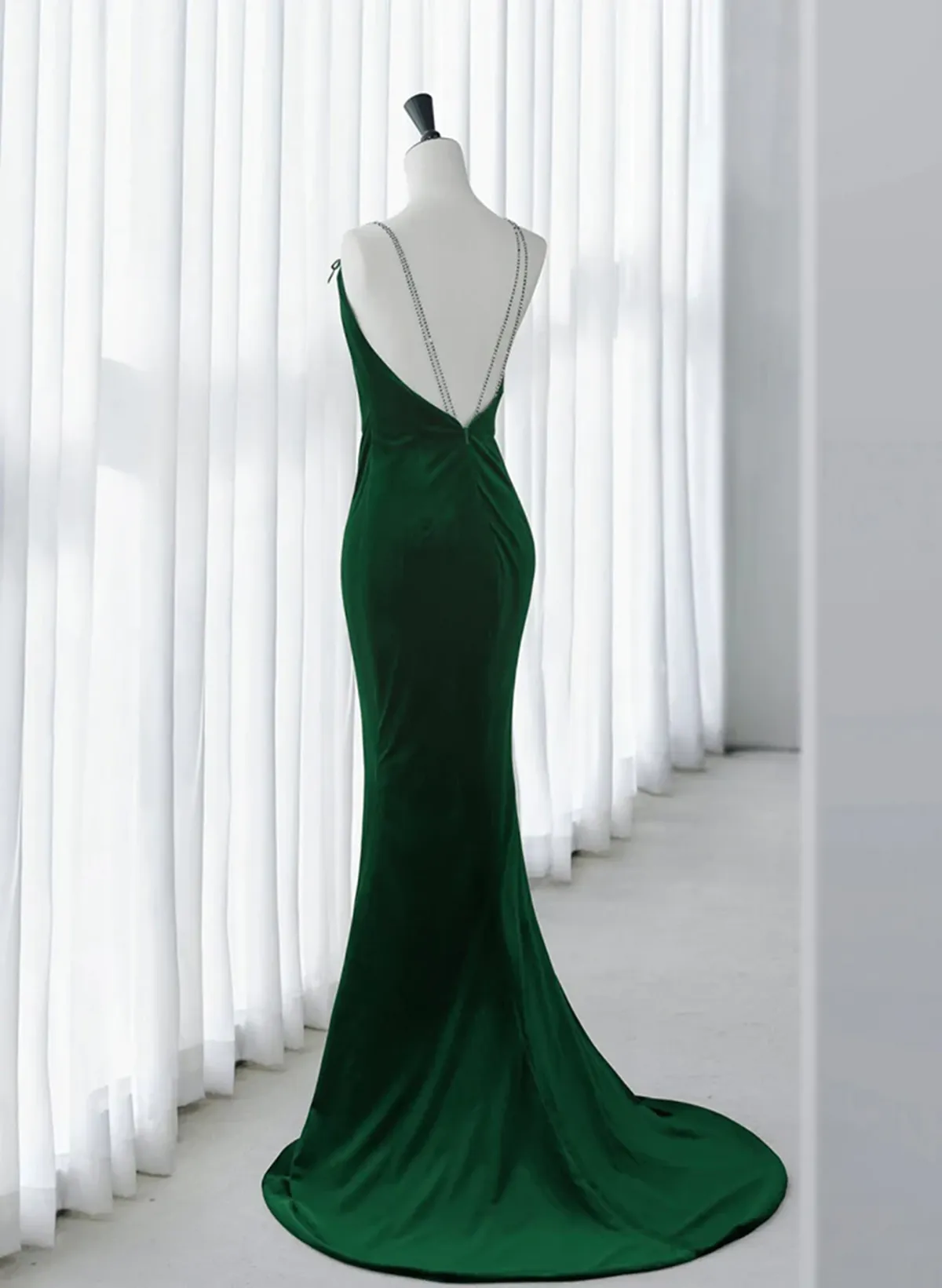 Green Velvet Mermaid Straps Long Formal Dress Green Evening Dress Party Dress