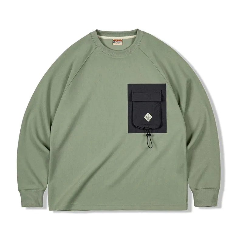 Mountain System Color Collision Pocket Long-sleeved T-shirt with Functional Wind and Round Neck