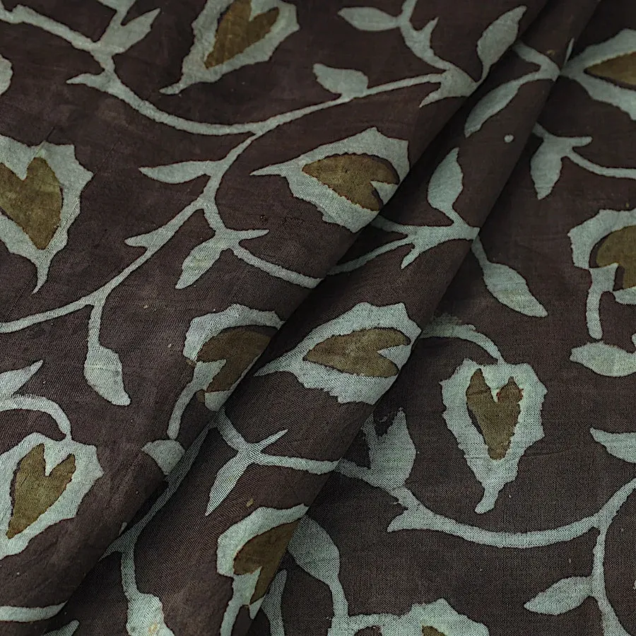 Mulberry Silk: Brown/Teal/Olive Hand Block Print By the Yard, from India  #TK-41