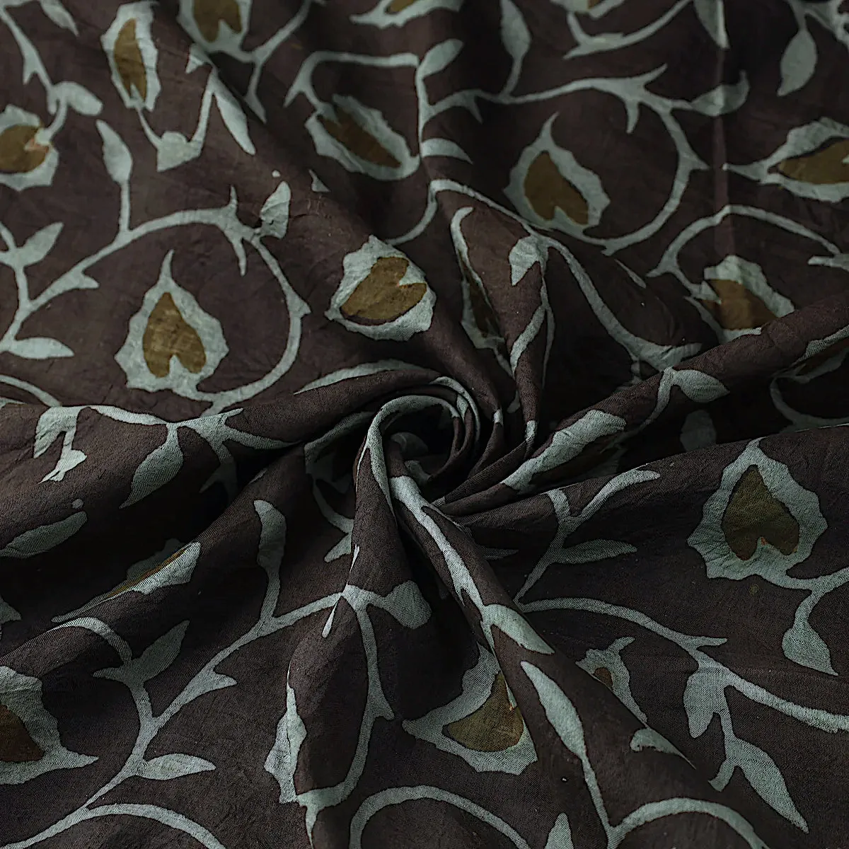 Mulberry Silk: Brown/Teal/Olive Hand Block Print By the Yard, from India  #TK-41