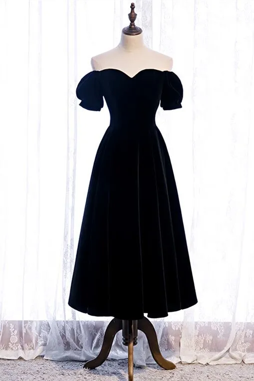 Off the Shoulder Black Velvet Party Dress