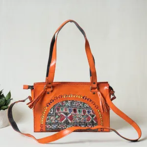 Orange - Handcrafted Kutch Leather Vintage Embroidery Hand Bag