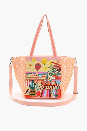 Orange Hot Air Balloon Embellished Tote