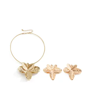 Pre Order: Irregular Metallic Petal Collarbone Necklace   Petal Earrings