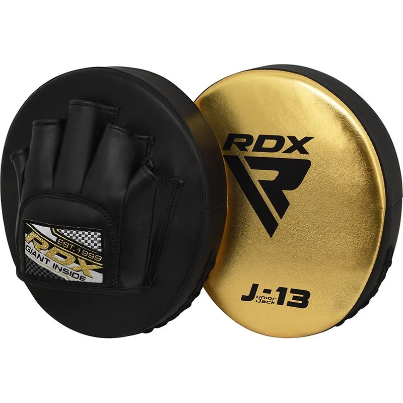 RDX J13 KIDS 8oz Golden Boxing Gloves & Pads Set