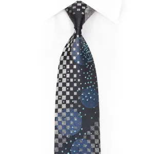 Silver Blue geometric On Navy Rhinestone Silk Tie With Sparkles