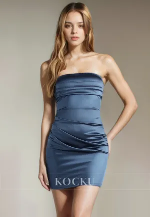 Simple & Casual Off-Shoulder Sleeveless Sheath Satin Party Homecoming Dress