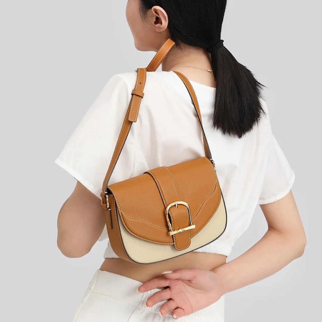 TIANQINGJI Handmade SWIFT Leather Crossbody Flap Saddle Bag