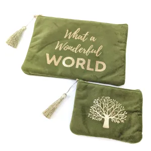 What a Wonderful World' Set of 2 Velvet Bags/Purses