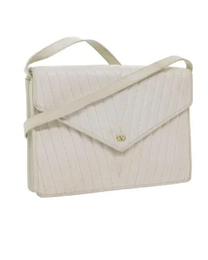 White Leather V Stitch Shoulder Bag