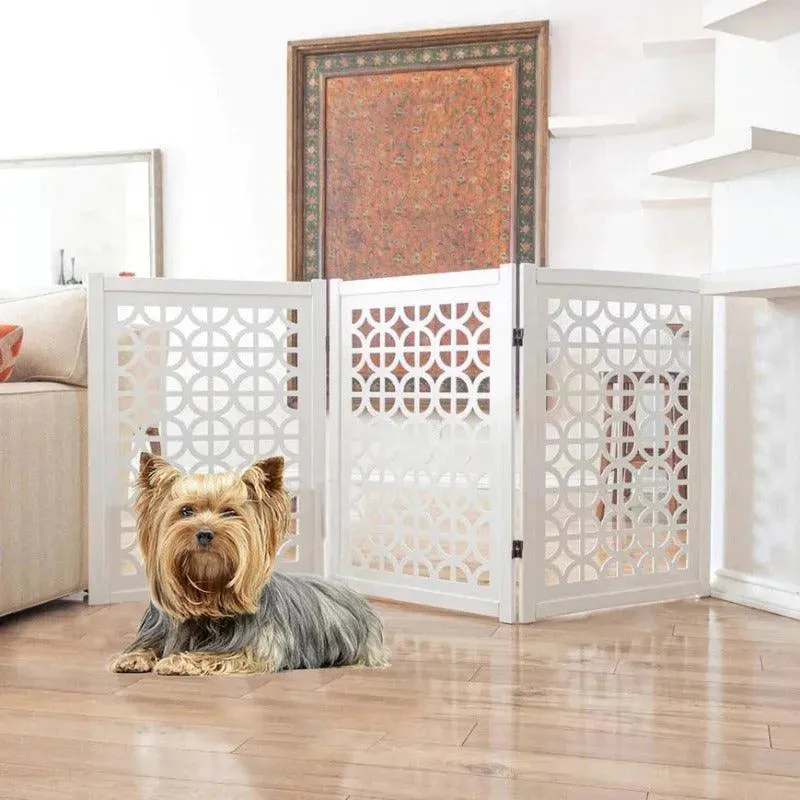 Wooden Portable Safety Pet Fence Gate Partition For Kids & Dogs (White)