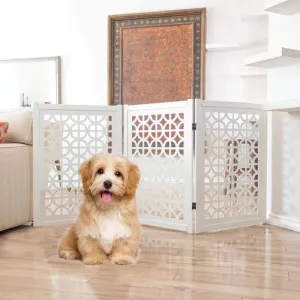 Wooden Portable Safety Pet Fence Gate Partition For Kids & Dogs (White)