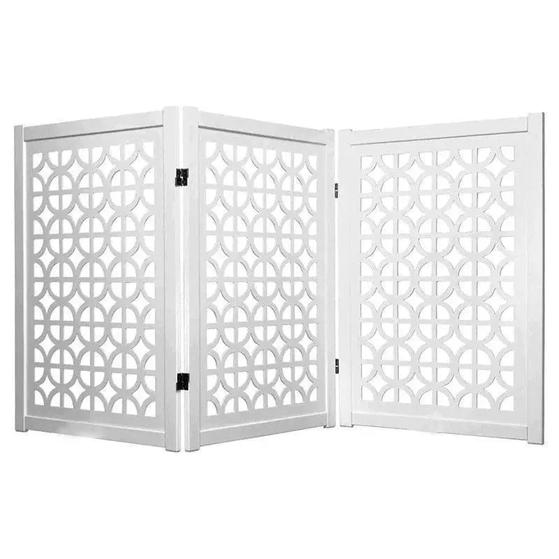 Wooden Portable Safety Pet Fence Gate Partition For Kids & Dogs (White)